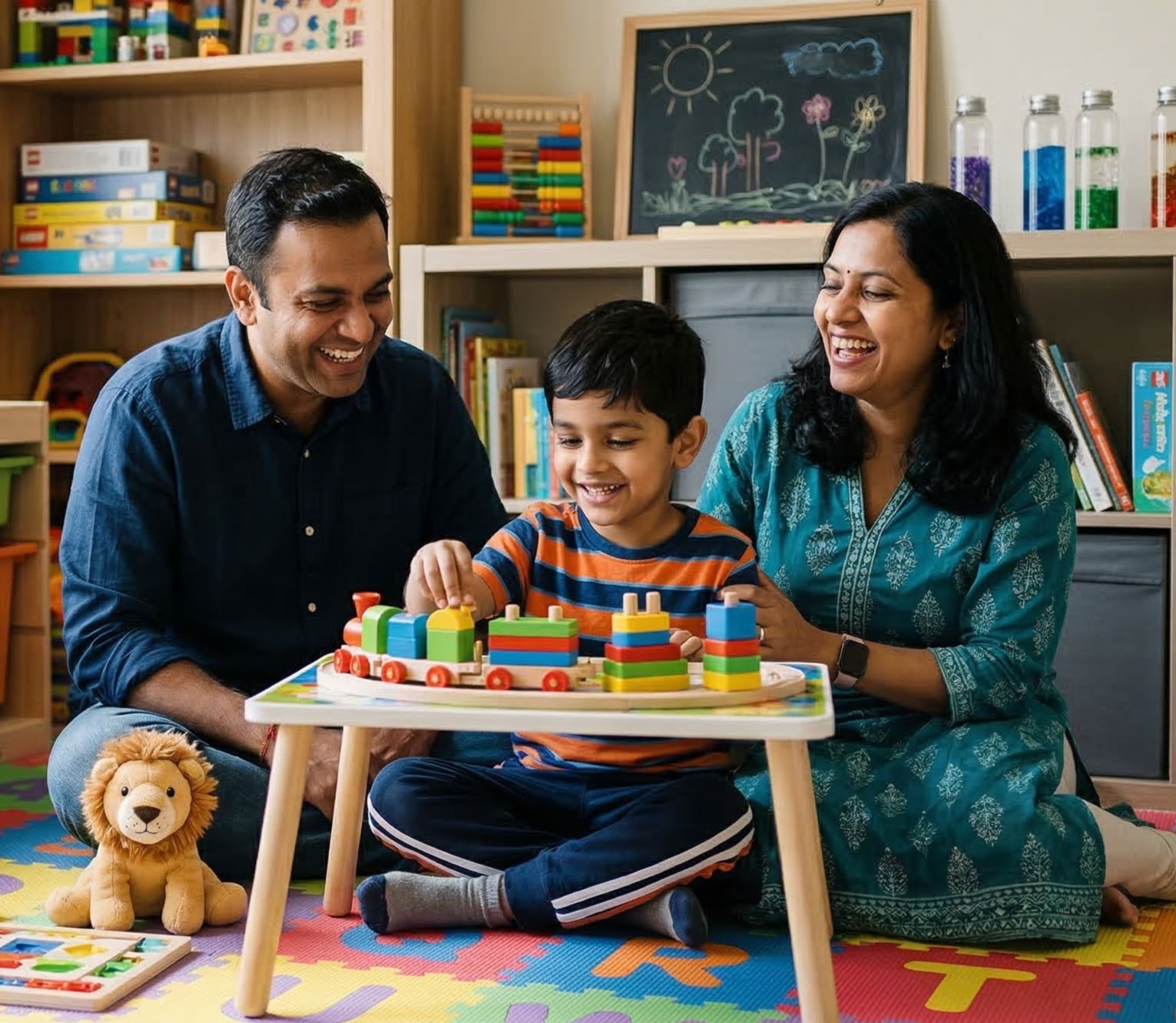 A family connected, walking together at golden sunset